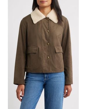 Sam Edelman Faux Leather Jacket With Faux Shearling Collar - Brown