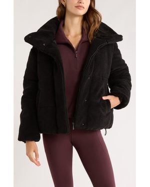 Zella Faux Shearling Puffer Jacket - Black