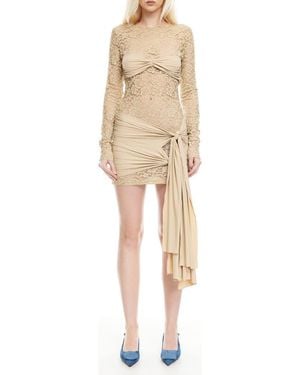 Lioness Midnight Long Sleeve Semisheer Lace Minidress - Natural