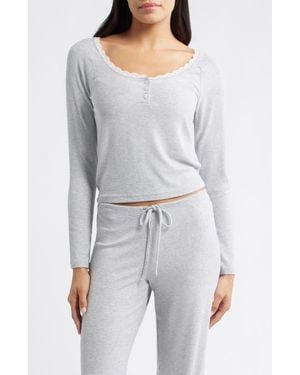 Open Edit Daydream Lace Trim Rib Crop Top - Gray