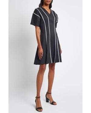 Ming Wang Stripe Flare Dress - Black