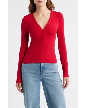 FRAME The Mesh Trim Rib Henley - Red