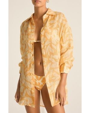 Vitamin A Playa Oversize Linen Cover-Up Shirt - Natural