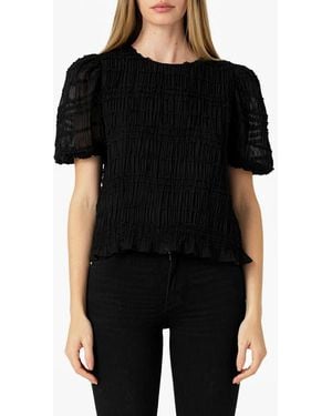 Endless Rose Smocked Puff Sleeve Top - Black