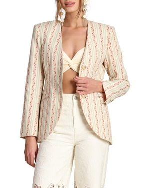 Avec Les Filles Floral Brocade Cotton Blazer - Natural