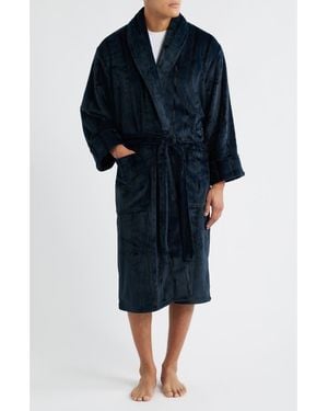 Daniel Buchler Wide Stripe Plush Shawl Collar Robe - Black