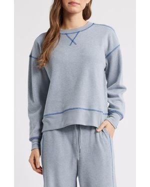City Blues Contrast Stitch Waffle Knit Sweatshirt - Blue