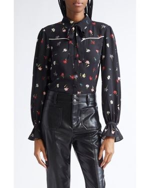 Cinq À Sept Kelela Print Tie Neck Shirt - Black