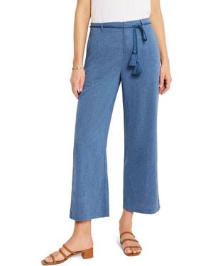 NIC+ZOE Rumba Rope Belt Linen Blend Pants - Blue