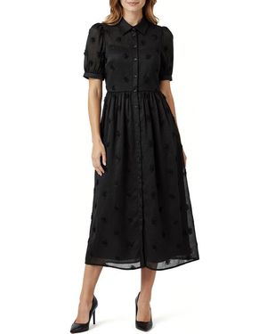 Mila + Mate 3D Flower Puff Sleeve Midi Shirtdress - Black