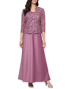 Alex Evenings Embroidered Mock Two-Piece Gown With Jacket - Purple
