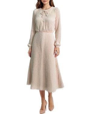 Mila + Mate Long Sleeve Pleated Maxi Dress - Natural