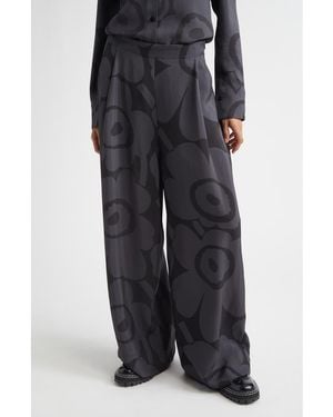 Marimekko Nhtvyys Unikko Pleated Wide Leg Twill Pants - Black