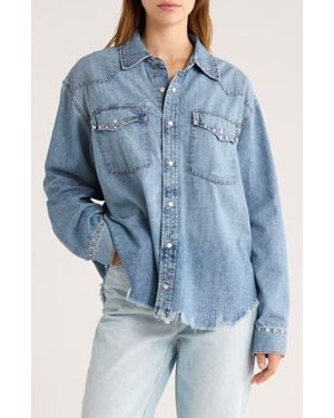 RE/DONE Distressed Western Stud Denim Shirt - Blue