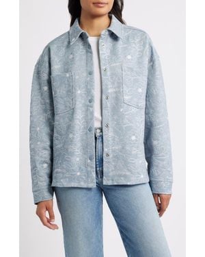 Bobeau Embroidered Cotton Blend Shacket - Blue