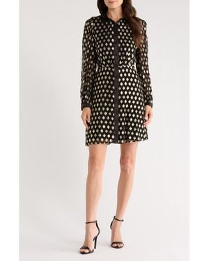 Halogen® Foil Dot Empire Waist Long Sleeve Shirtdress - Black