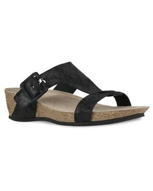 Munro Ronda T-Strap Wedge Slide Sandal - Black