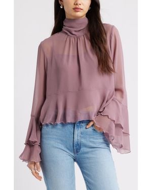 Open Edit High Neck Chiffon Top - Red