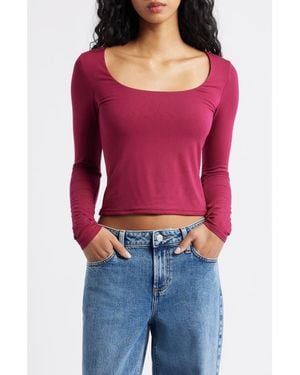 BP. Long Sleeve Square Neck T-Shirt - Red