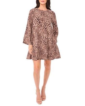 Vince Camuto Abstract Leopard Print Long Sleeve Dress - Red