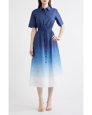 Anne Klein Short Sleeve Shirtdress - Blue