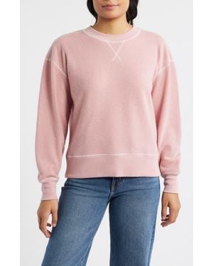 City Blues Contrast Stitch Waffle Knit Sweatshirt - Red