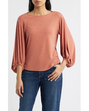 Wit & Wisdom Stripe Balloon Sleeve Knit Top - Blue