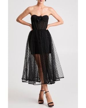 HELSI Valen Flocked Strapless Party Dress - Black