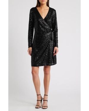 Chelsea28 Long Sleeve Sequin Wrap Minidress - Black
