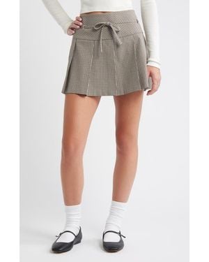 BP. Pleated Belted Plaid Minskirt - Gray