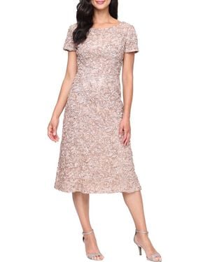 Alex Evenings Sequin Soutache Lace Cocktail Midi Dress - Pink