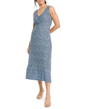 NIC+ZOE Ella Coastal Geo Print Fit & Flare Midi Dress - Blue