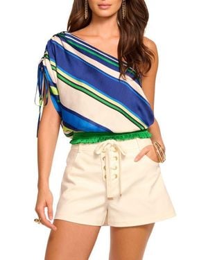 Ramy Brook Delara Stripe Satin One-Shoulder Top - Blue
