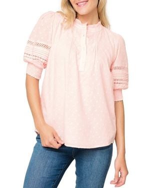 Gibsonlook Dianthus Puff Sleeve Cotton Top - Multicolor