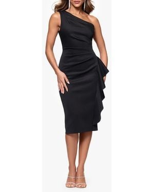 Xscape Evenings Gathered One-Shoulder Cocktail Dress - Black