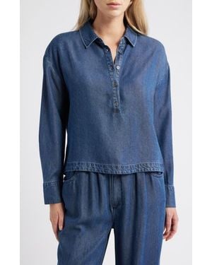 Cloth & Stone Half Placket Denim Popover Top - Blue