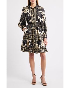 Julia Jordan Long Sleeve Tie Belt Button-Up Shirtdress - Black