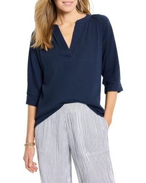 NIC+ZOE Elbow Sleeve Split Neck Top - Blue