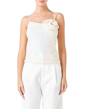 Endless Rose Sequin Rosette Camisole - White