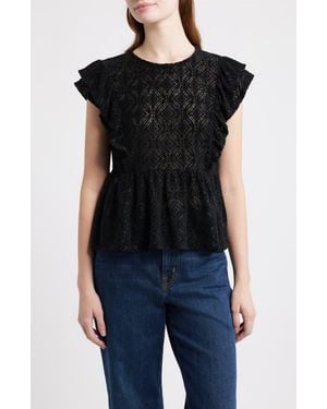 Treasure & Bond Flutter Sleeve Peplum Top - Black