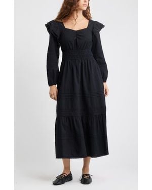 Treasure & Bond Double Ruffle Long Sleeve Maxi Dress - Black