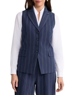 Jones New York Pinstripe Linen & Cotton Vest - Blue