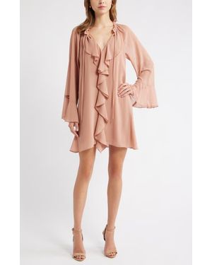 Open Edit Ruffle Chiffon Shift Dress - Pink