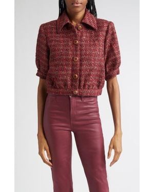 L'Agence Cove Short Sleeve Cropped Jacket - Red