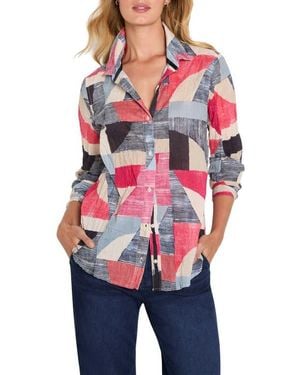 NIC+ZOE Set Sail Crinkle Cotton Button-Up Shirt - Blue