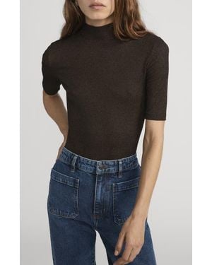 FRAME The Metallic Mock Neck T-Shirt - Black