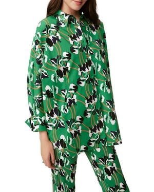 Diane von Furstenberg Caleb Floral Stretch Cotton Button-Up Shirt - Green
