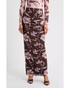 Petal & Pup Navida Ruched Mesh Midi Skirt - Multicolor