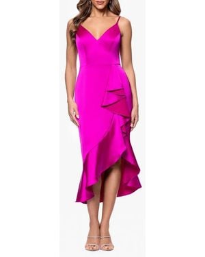 Xscape Evenings Cascasde Ruffle Detail Satin Cocktail Dress - Pink