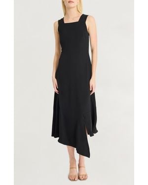 Luxely Asymmetric Sleeveless Midi Dress - Black